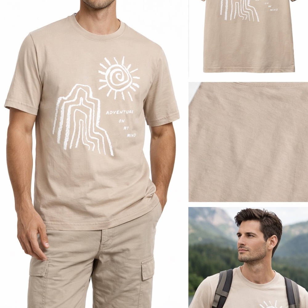 H&M Beige Adventure Graphic Tee